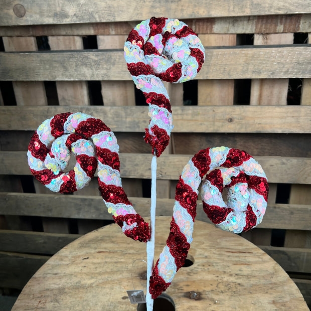 29 " RED AND WHITE SEQUIN COIL SPRAY - XS141334