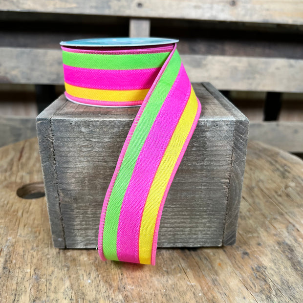 1.5"X10YD FAUX 3-IN-1 VERTICAL STRIPE - YELLOW/HOT PINK/LIME - RGE1609M6