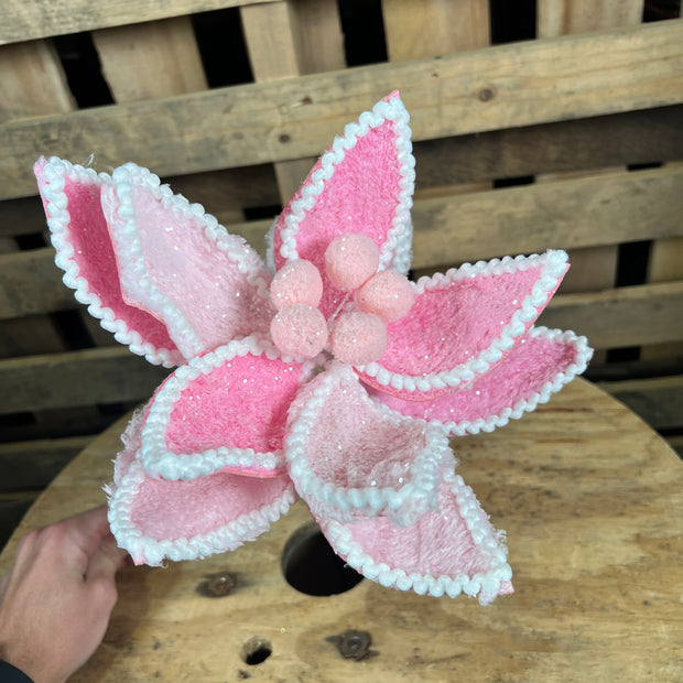 28”H Pink velvet poinsettia spray - DCSP5175