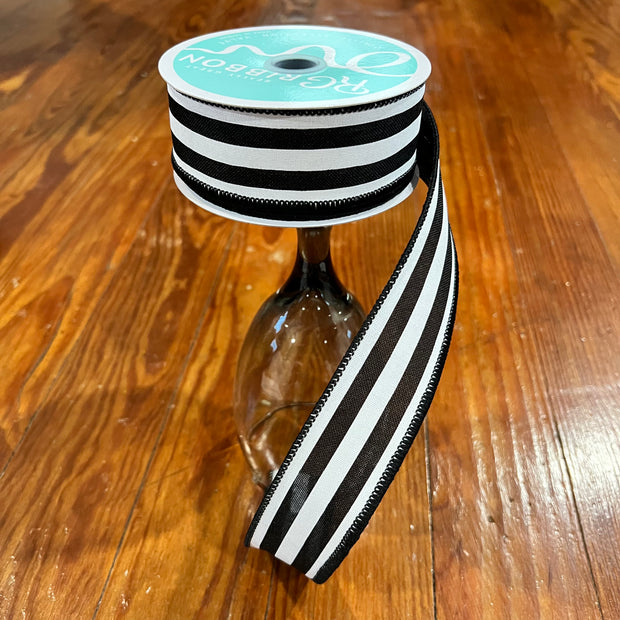 1.5" x 10Y black cabana stripe Wired Ribbon, wreath making supplies, summer ribbon, everyday ribbon, RGC156202