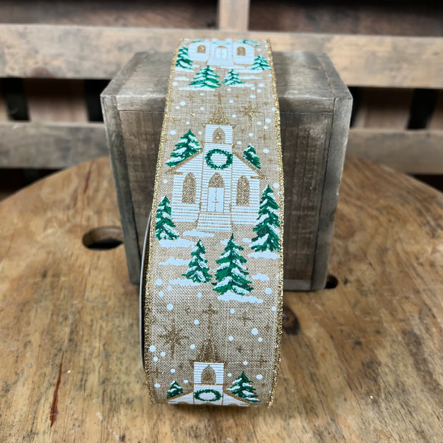 2.5 "X10YD Christmas church Wired Ribbon - RGC169201