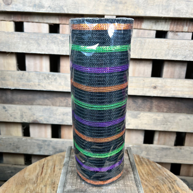 10" x 10Y Halloween jute foil stripe fine weave mesh - RY504476