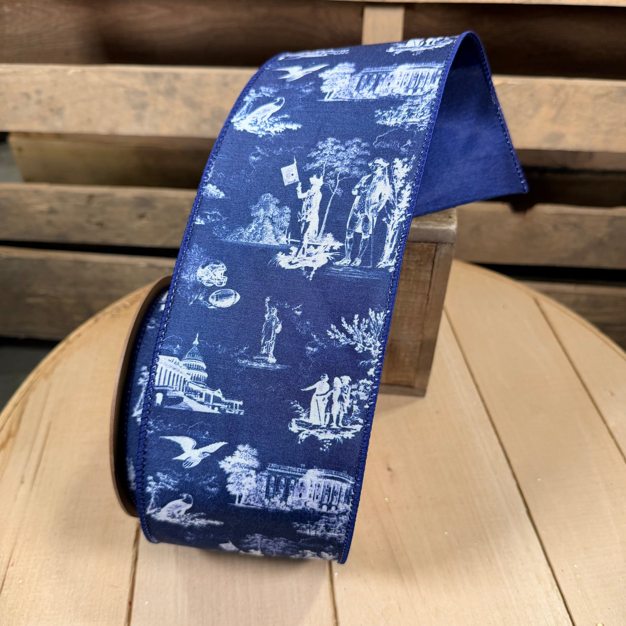 4" X 10YD Toile w/Blue Backing Wired Dupioni Ribbon -  9340W-370-100E