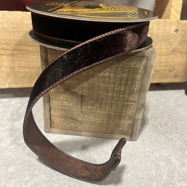 1” x 10y Chocolate brown velvet designer ribbon - QK258675