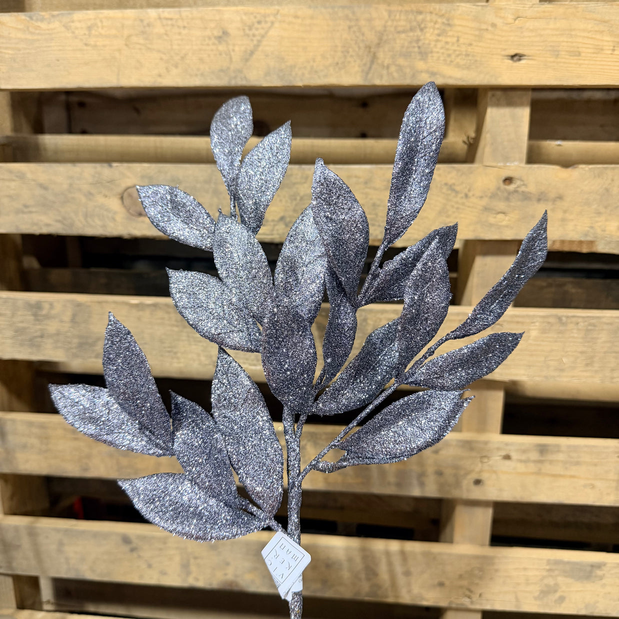 22" Pewter Glitter BayLeaf Spray - L152987