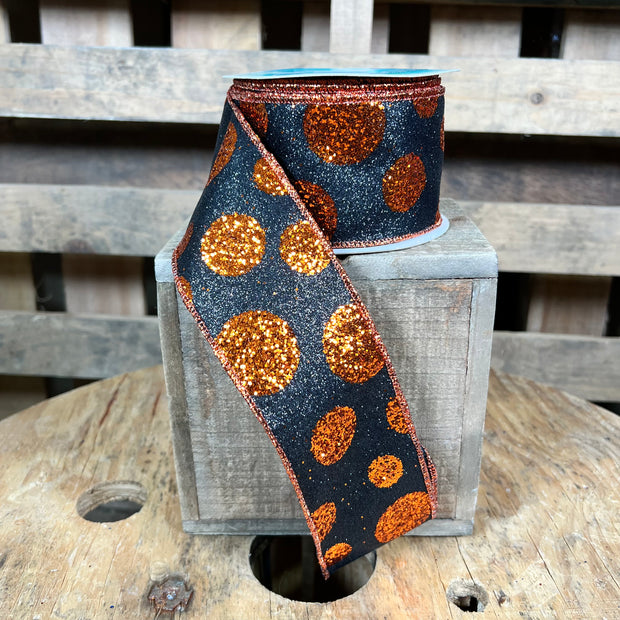 2.5"X10YD halloween glitter dot Wired Ribbon - RGA1306GE