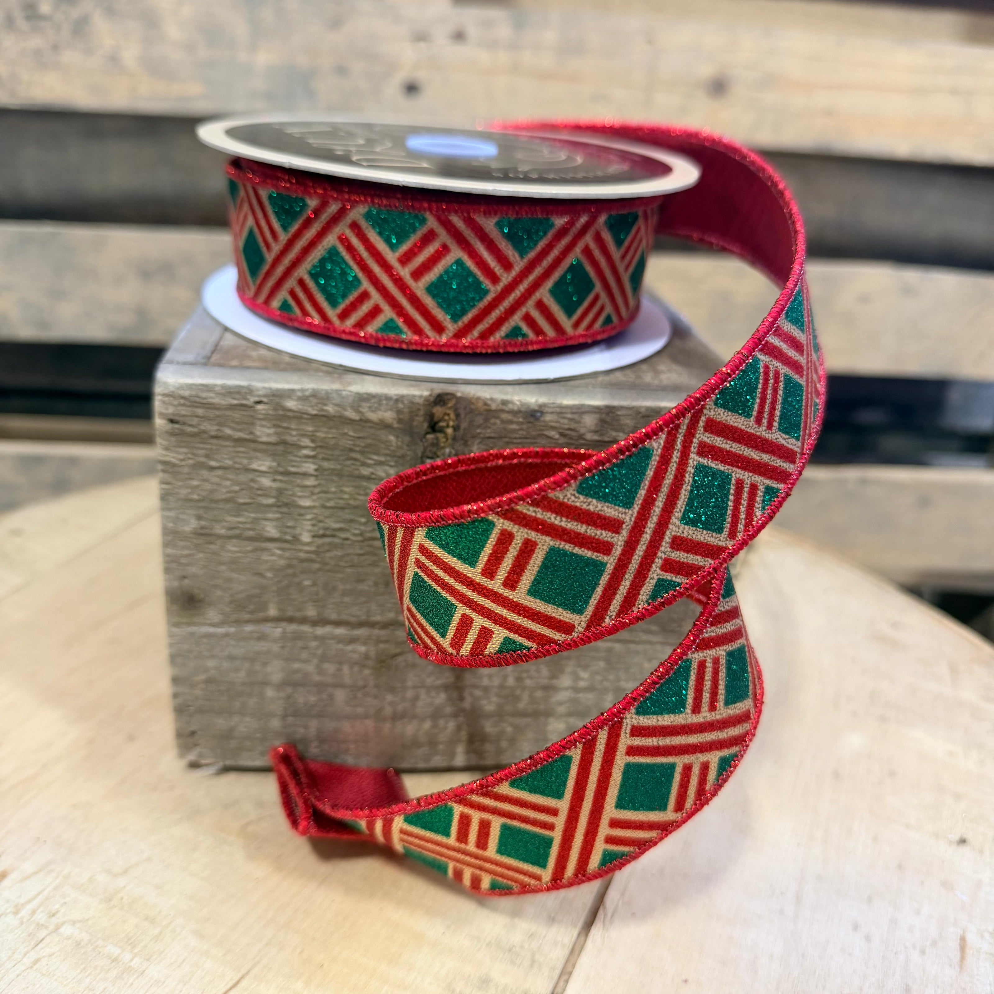 1.5” x 10yd Christmas woven stripe stripe d’lux ribbon - LX31927R