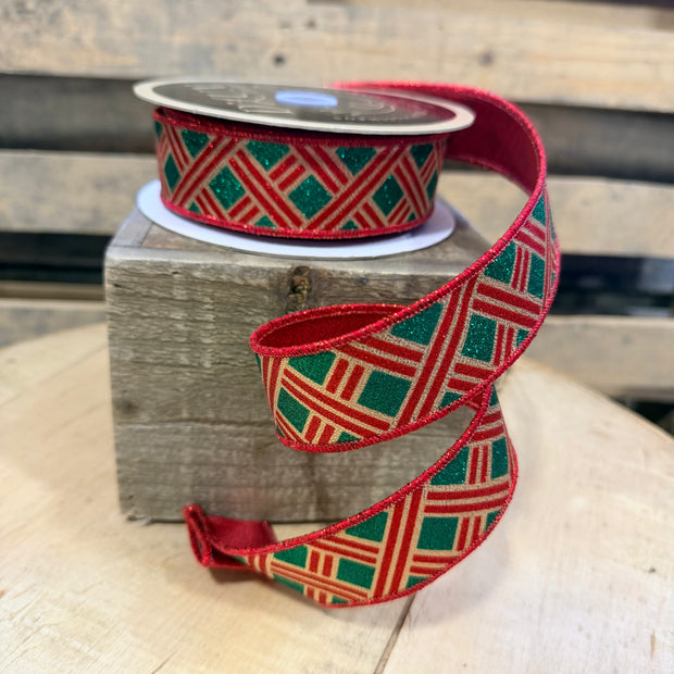1.5” x 10yd Christmas woven stripe stripe d’lux ribbon - LX31927R