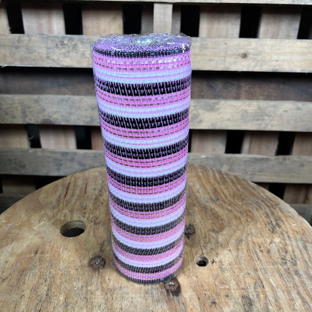 10.25"X10YD pink and black foil stripe mesh  - RY8017HK