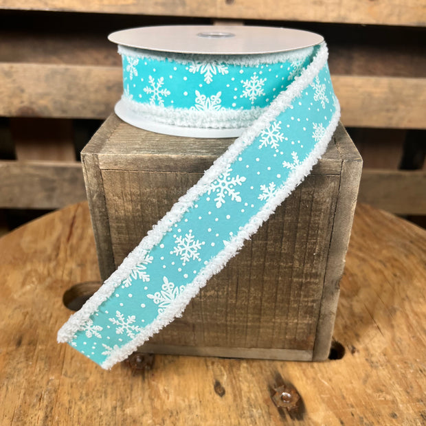 1.5"X10YD Ice Blue snowflake velvet drift Wired Ribbon - RGA8444H1