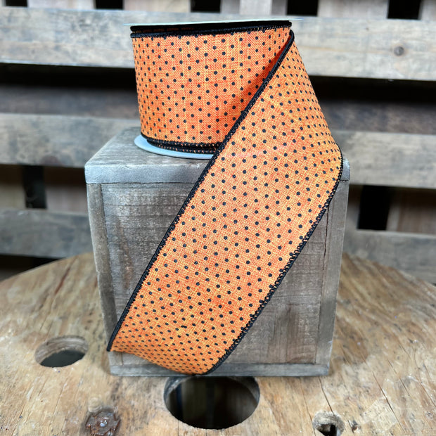 2.5"X10YD orange Swiss dot Wired Ribbon - RG01686YF