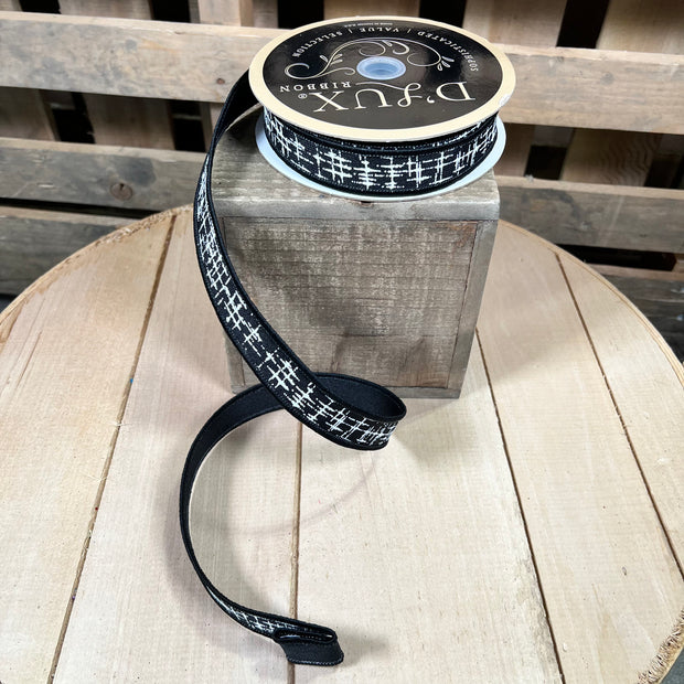 7/8" x 10Y black knit textured deluxe Wired Ribbon - LX328402