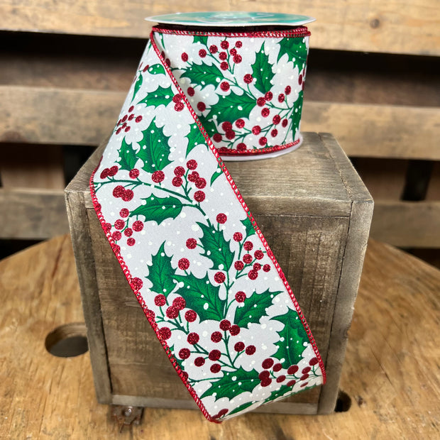 2.5 "X10YD Christmas holly berry Wired Ribbon - RGB1177C2