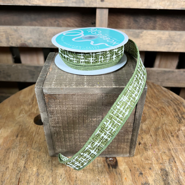 7/8"X10YD moss green knit texture Wired Ribbon - RGF769252