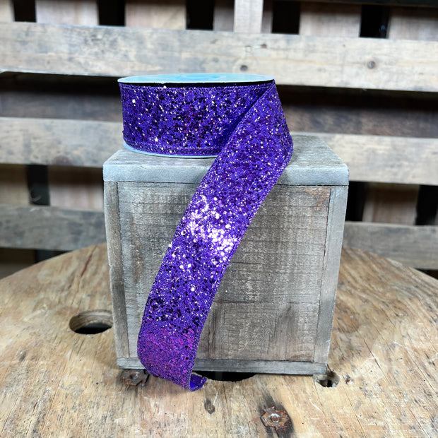 1.5"X10YD purple glitter stripe Wired Ribbon - RGA130023