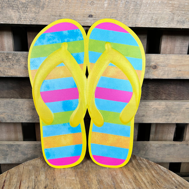 12.75"HX10"L SUMMER STRIPE FLIP FLOPS - YLLW/TURQ/LIME/PINK/ORG - MD0966