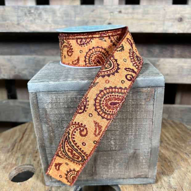 1.5"X10YD fall paisley  Wired Ribbon - RGC1375CF