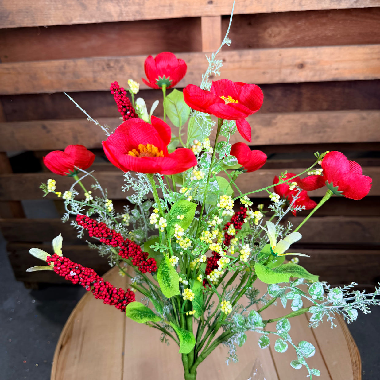 19" red poppy floral bush - 63735RD