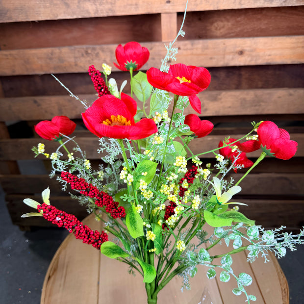 19" red poppy floral bush - 63735RD