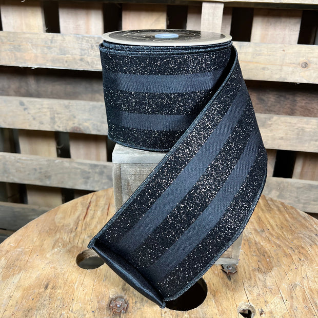 4” x 10yd black stripe designer ribbon - LX330602