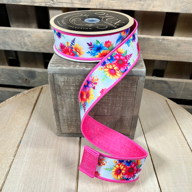 1.5” x 10yd  floral Wired Ribbon - LX1206TA