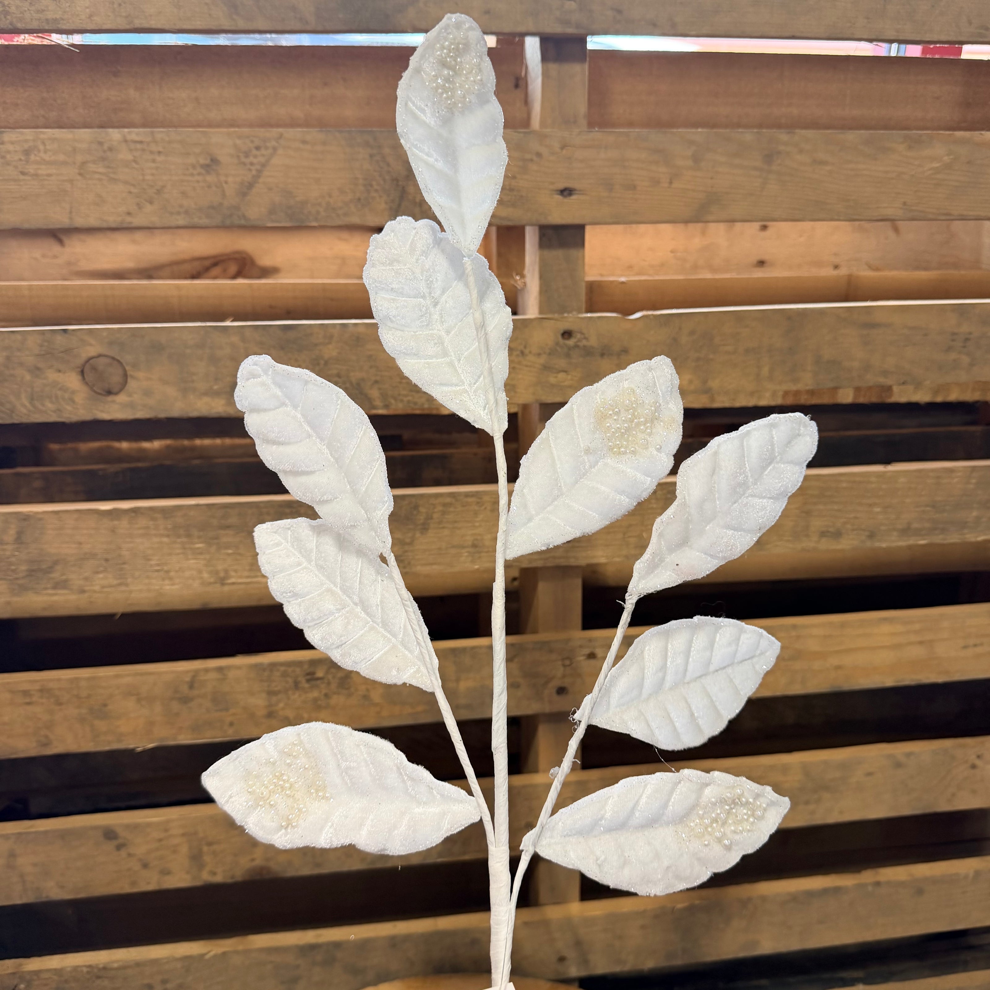 27” White velvet sequin leaf Pick  - XS258633
