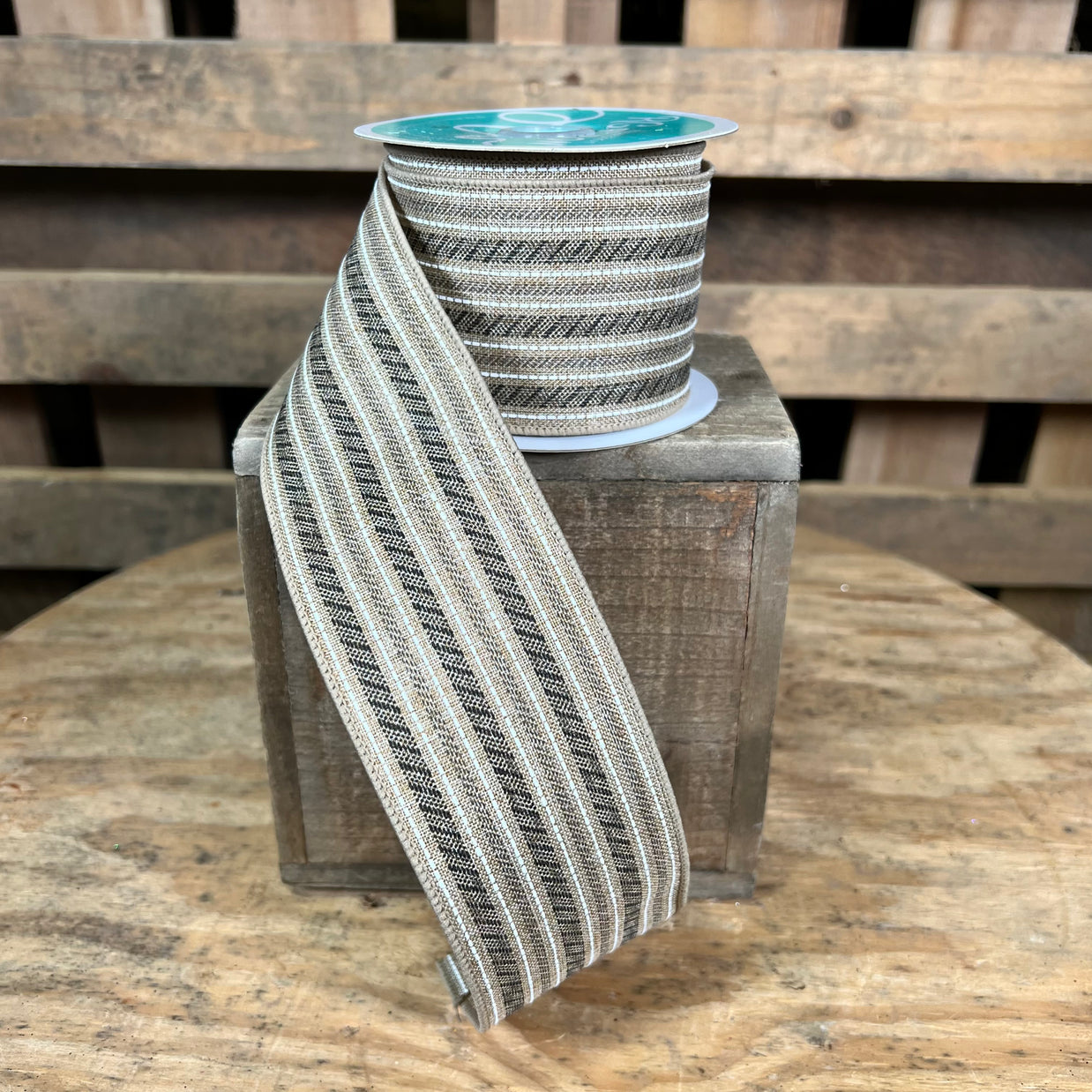 Tan Striped Ribbon 2.5