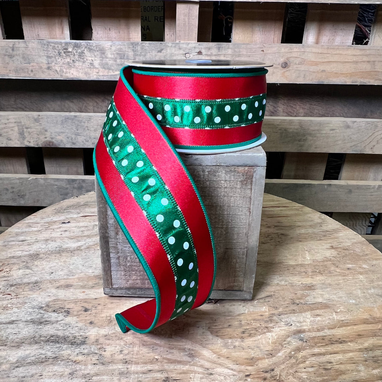 2.5”x 10yd Christmas dot stripe sided Wired Ribbon - LX30774N