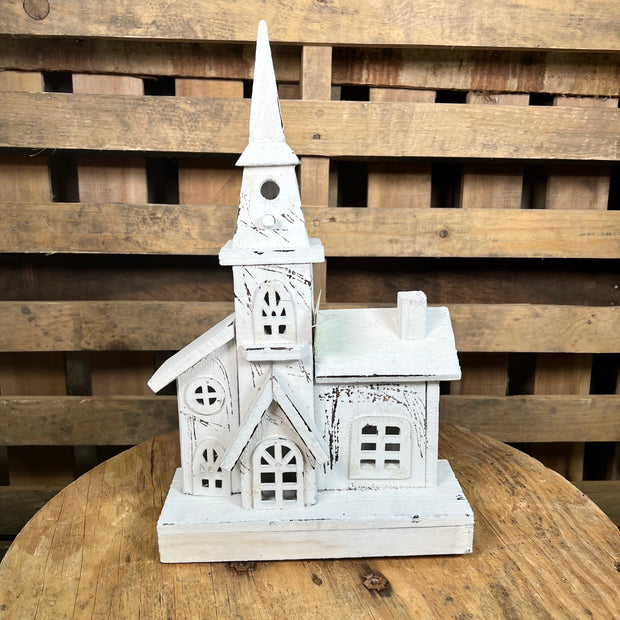 16 inch white wood church - 63548WT