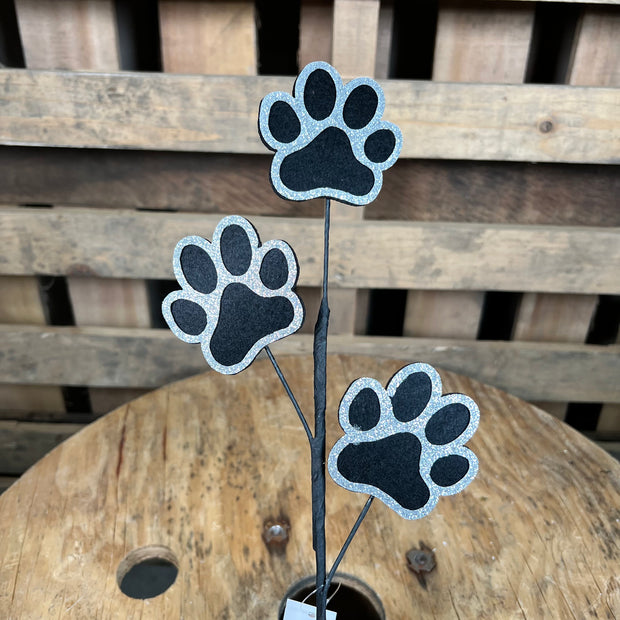 13.5"L GLITTER/FELT PAWPRINT SPRAY - BLACK/SILVER - MN045264