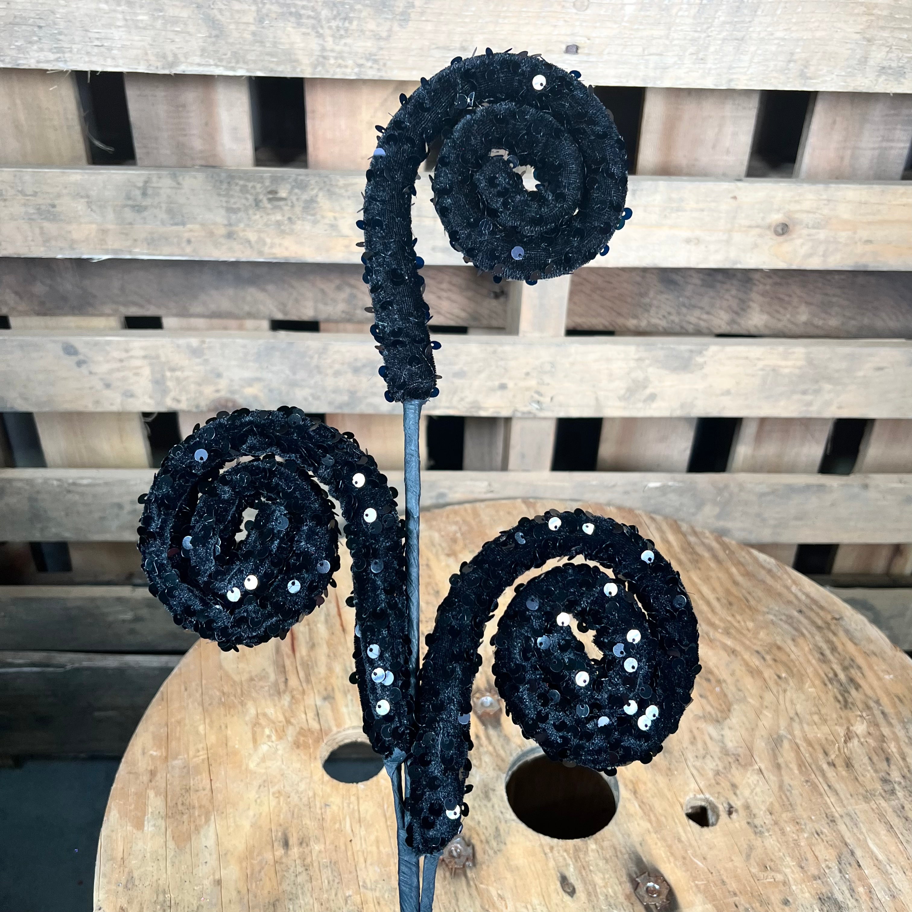 28in black sequin curly spray - 57053BK