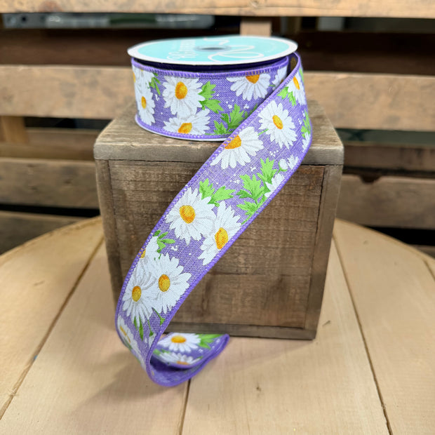 1.5" x 10Y purple daisy ribbon Wired Ribbon - RGH126513