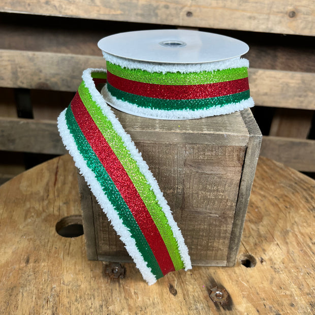 1.5”x 10yd Christmas glitter stripe drift edge  Wired Ribbon - RGA8147R9