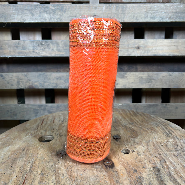 10"X10YD BORDER STRIPE TINSEL MESH - ORANGE - RY850720