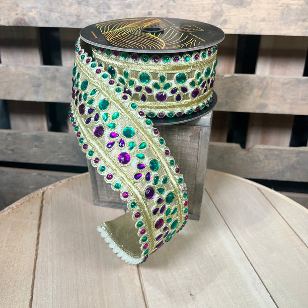 2.5” x 5y Gold Metallic Mardi Gras Jewel designer ribbon - QK257567