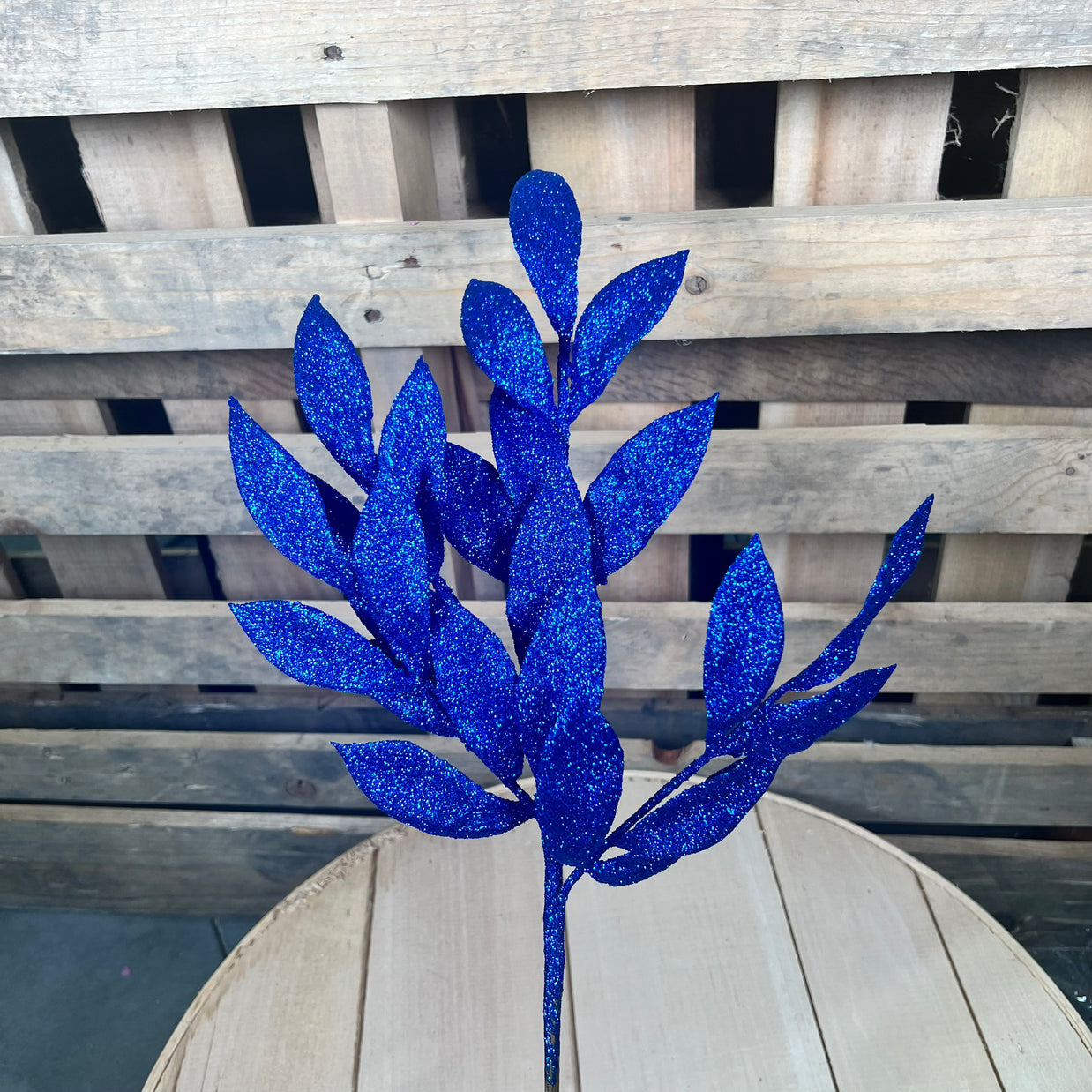 22" Blue Glitter BayLeaf Spray - L152902