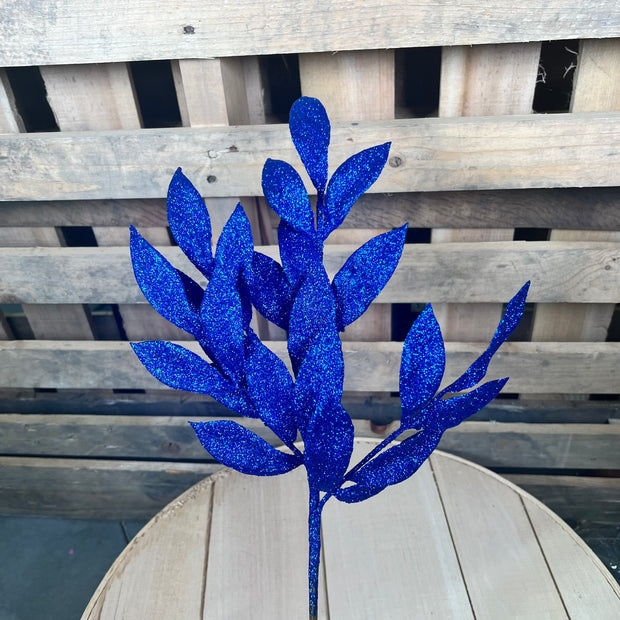 22" Blue Glitter BayLeaf Spray - L152902
