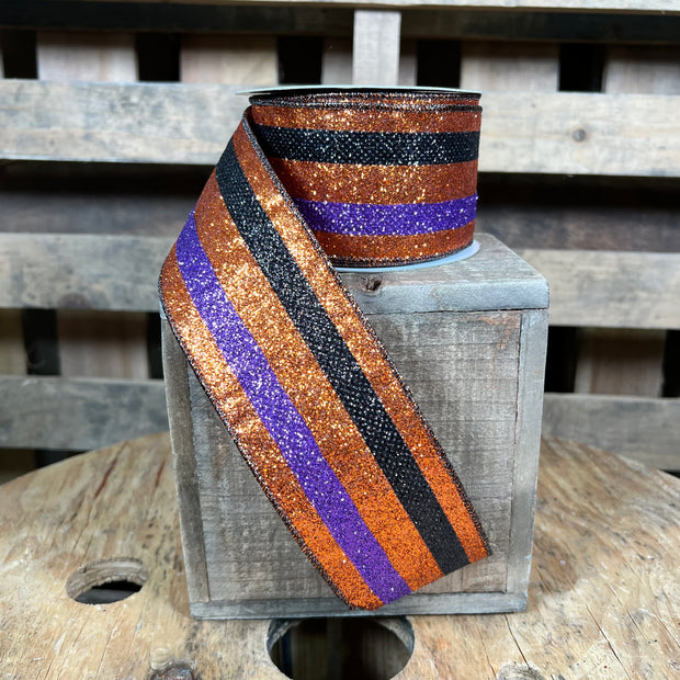 2.5"X10YD halloween glitter stripe Wired Ribbon - RG08033YR