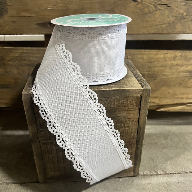 2.5" x 10Y white scallop  Wired Ribbon -  RGC130327