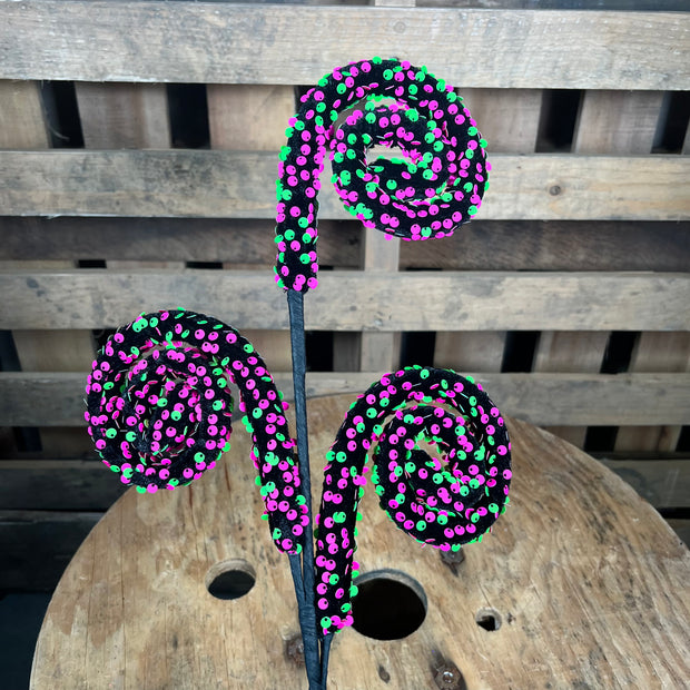 28in black neon pink and green sequin curly spray - 57289BTGN