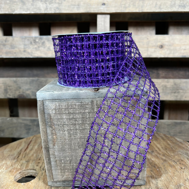2.5"X10YD purple tinsel open weave Wired Ribbon - RM997623