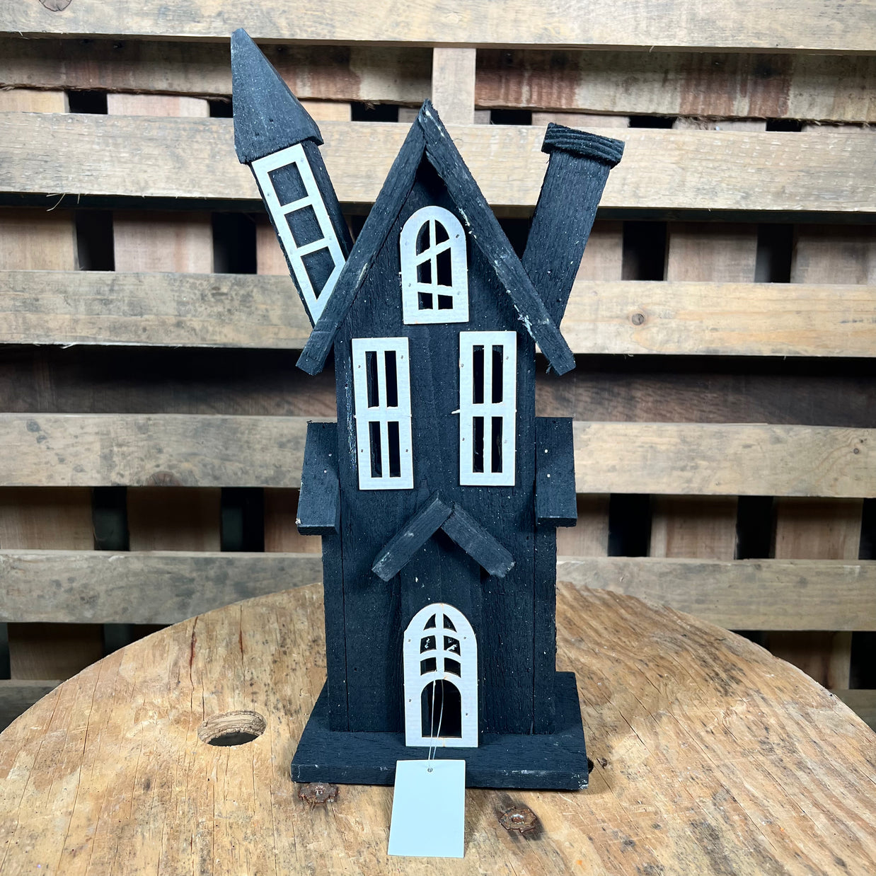 14in light up wood haunted house - 56655BK