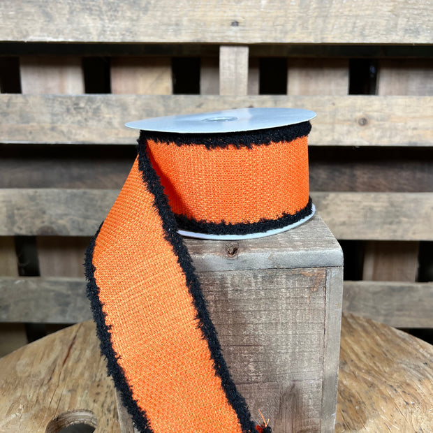 2.5"X10YD orange halloween fuzzy edge Wired Ribbon - RG08078P2
