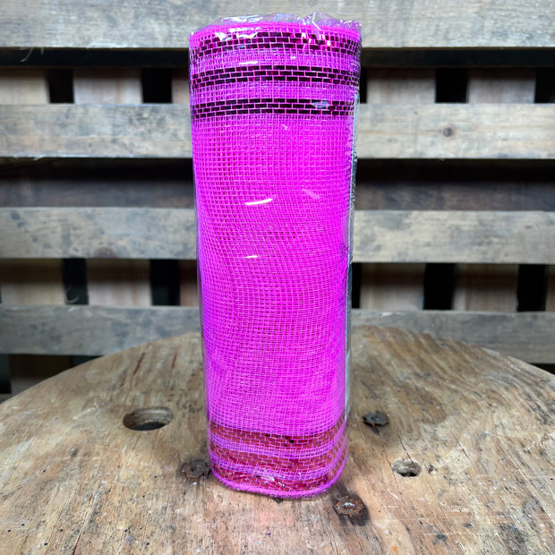 10"X10YD BORDER STRIPE METALLIC MESH - Hot pink w/FOIL - RE850211