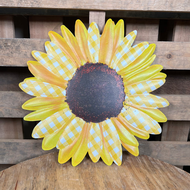 12"DIA METAL/EMBOSSED SUNFLOWER - YELLOW/DK BROWN - MD078429
