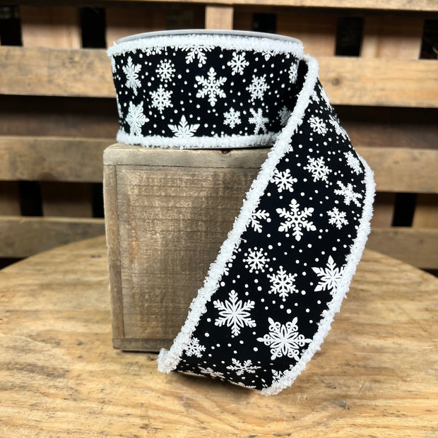 2.5 "X10YD black velvet snowflake with drift edge Wired Ribbon - RGA844502