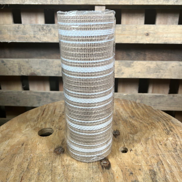 10" x 10Y tan farmhouse  jute stripe mesh - RY834448