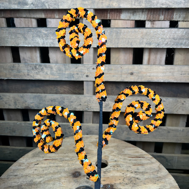 27" BLACK AND ORANGE SEQUIN COIL SPRAY - XS141276