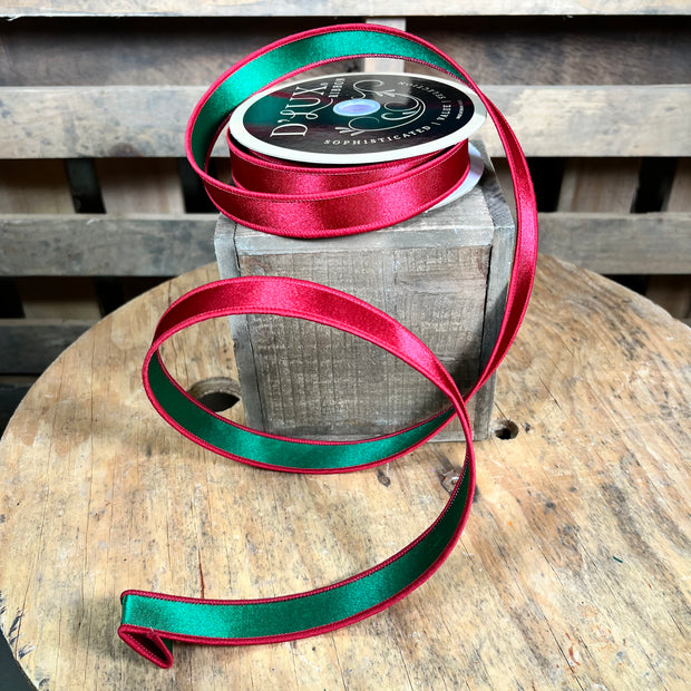 7/8” x 10yd red and green satin double sided d’lux ribbon - LX4000C5