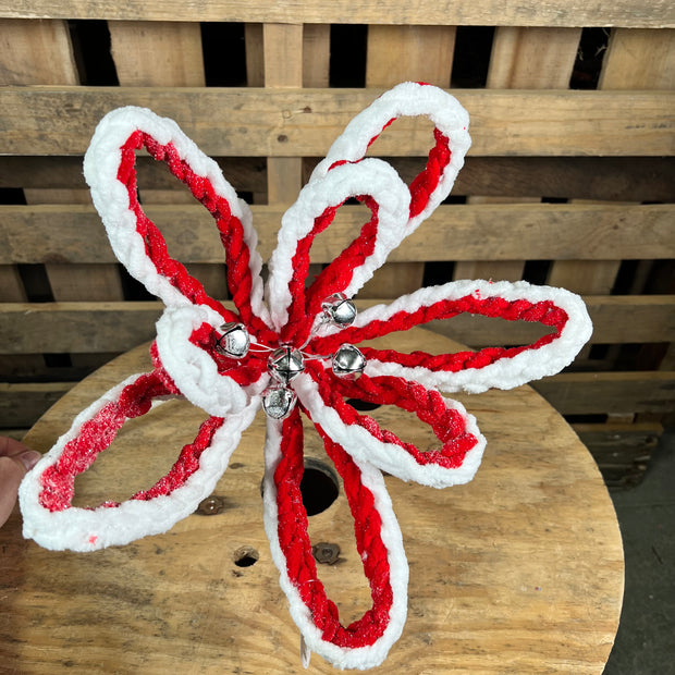 30”H red and whit knit poinsettia spray - DCSP5180